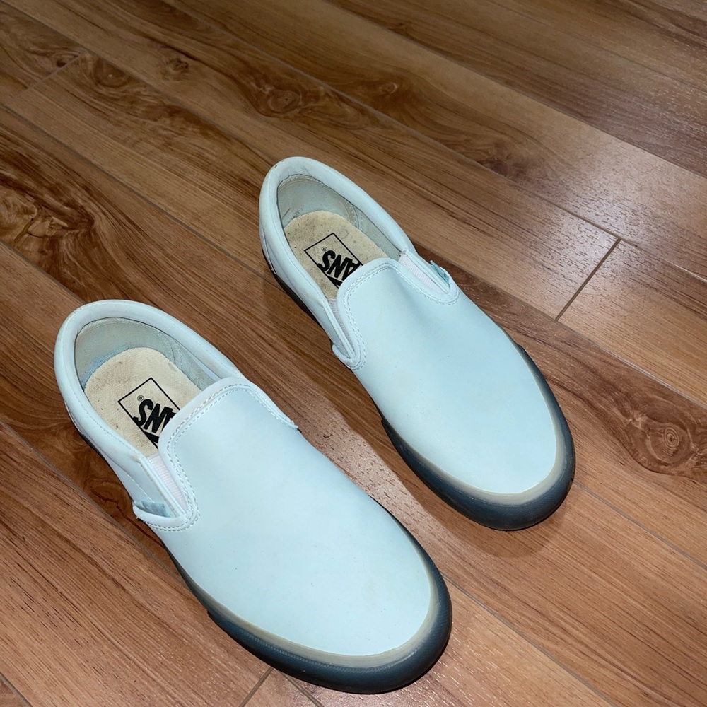 Vans White Gray Slip-On Sneakers Canvas Comfort